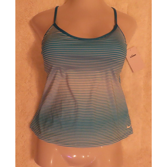 Nike SWIM Blue Striped Racerback Tankini Top Women's NESSC208-480 Size S Small - Picture 1 of 5